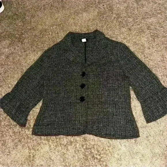 Courtenay Black & White Textured Button-Up Blazer, Size 16W - Picture 1 of 8